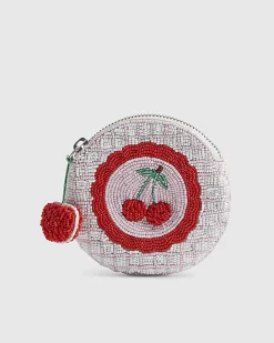 Pink Beaded Cherry Circle Purse