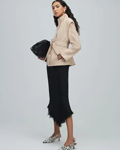 Pink Belted Funnel Neck Leather Jacket