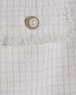Pink Boucle Fringe Hem Mini Skirt