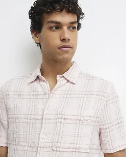Pink Boxy Fit Textured Check Shirt