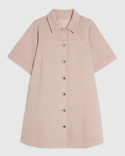 Pink Button Through Denim Dress