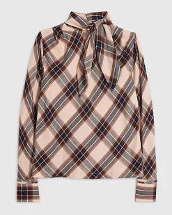 Pink Check Print Long Sleeve Blouse