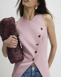 Pink Collarless Asymmetric Waistcoat