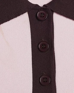 Pink Colour Block Knitted Polo Top