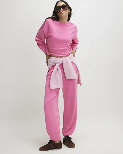 Pink Cotton Blend Burnout Cuffed Joggers