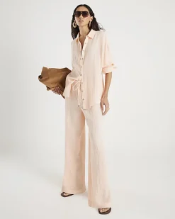 Pink Crinkle Drawstring Wide Leg Trousers