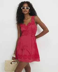 Pink Crochet Embroidered Mini Dress