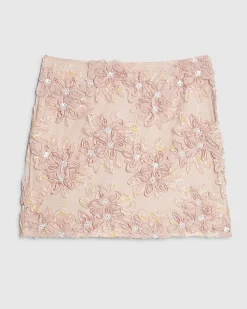 Pink 3D Floral Textured Mini Skirt