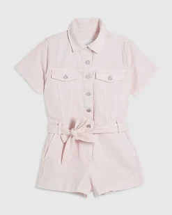 Pink Denim Short Sleeve Playsuit