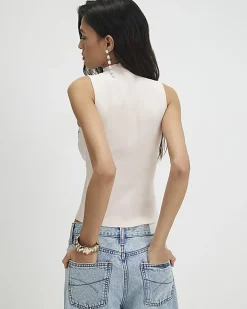 Pink Embellished Knitted Vest Top