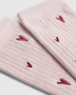 Pink Embroidered Heart Socks
