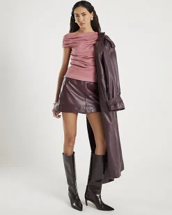 Pink Faux Suede Sleeveless Drape Top