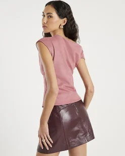 Pink Faux Suede Sleeveless Drape Top