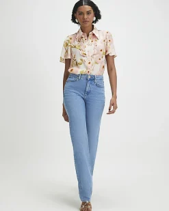 Pink Floral Angel Sleeve Scallop Trim Top
