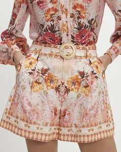 Pink Floral Belted Shorts