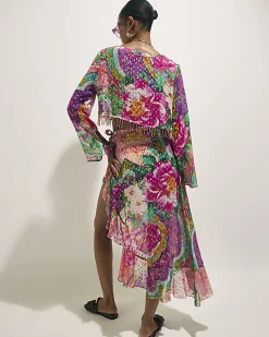 Pink Floral Printed Ruffle Beach Maxi Skirt
