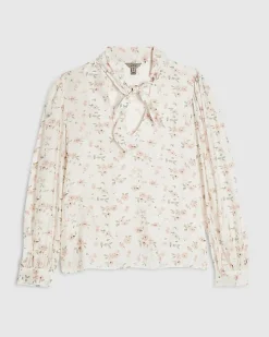 Pink Floral Pussybow Blouse