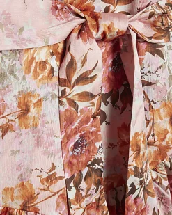 Pink Floral Satin Belted Mini Shirt Dress