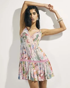 Pink Floral Shirred Mini Dress