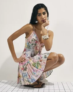 Pink Floral Shirred Mini Dress