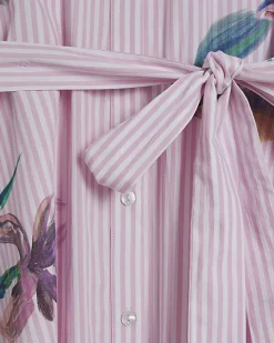 Pink Floral Stripe Shirt Dress