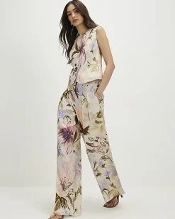 Pink Floral Wide Leg Trousers