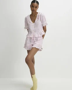 Pink Gingham Daisy Print Pyjama Set
