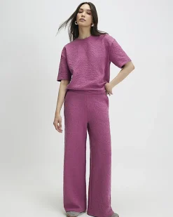 Pink Jacquard Wide Leg Trousers