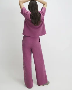 Pink Jacquard Wide Leg Trousers