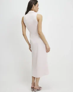 Pink Knot Front Wrap Midi Dress