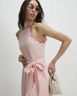 Pink Linen Blend Scallop Trim Playsuit