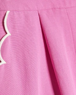 Pink Linen Blend Scallop Wide Leg Trousers
