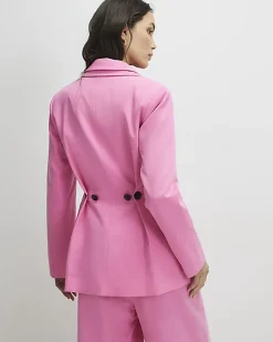 Pink Long Sleeve Cinch Back Blazer