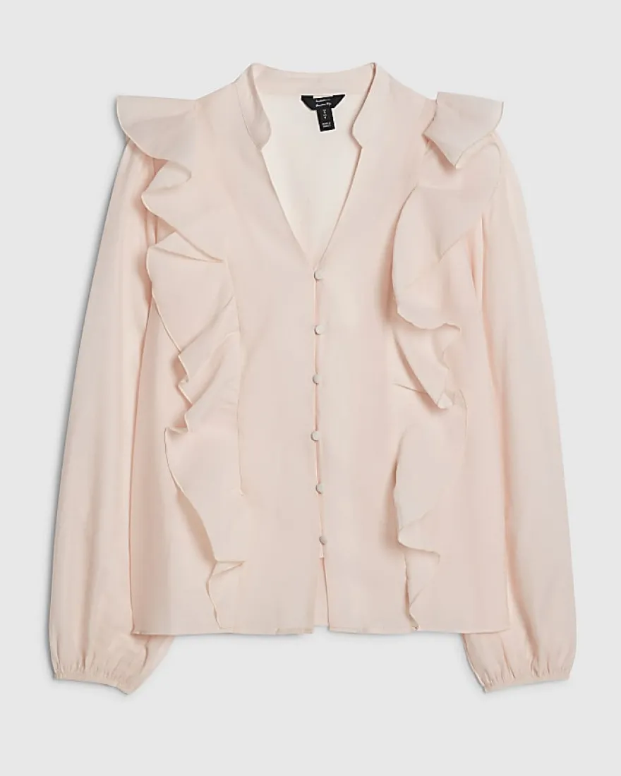 Pink Long Sleeve Frilled Shirt