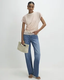 Pink Mesh Twisted Drape Top