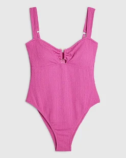 Pink Metal Trim Textured Swimsuit