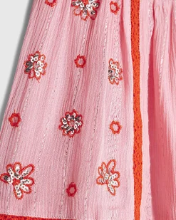 Pink Mixed Embroidered Floral Shorts