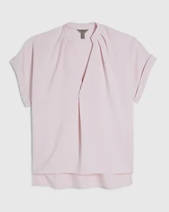 Pink Notch Neck Woven T-shirt