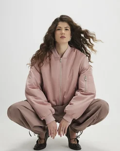 Pink Oversized Ruched Hem Bomber Jacket