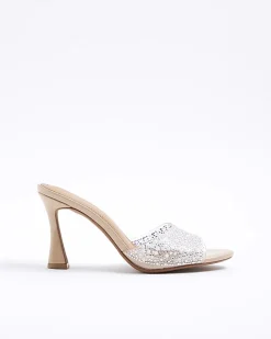 Pink Pearl Perspex Heeled Mule Sandals