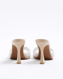 Pink Pearl Perspex Heeled Mule Sandals