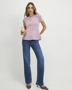 Pink Peplum Ribbed Knitted Top