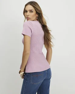 Pink Peplum Ribbed Knitted Top