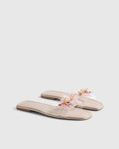 Pink Perspex Flower Flat Sandals