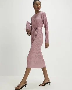 Pink Plisse Belted Midi Dress