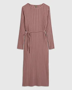 Pink Plisse Belted Midi Dress