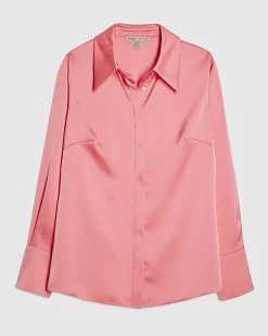 Pink Satin Long Sleeve Slim Fit Shirt