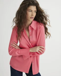 Pink Satin Long Sleeve Slim Fit Shirt