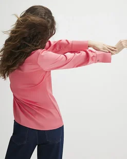 Pink Satin Long Sleeve Slim Fit Shirt