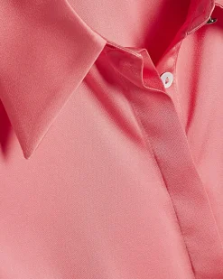 Pink Satin Long Sleeve Slim Fit Shirt